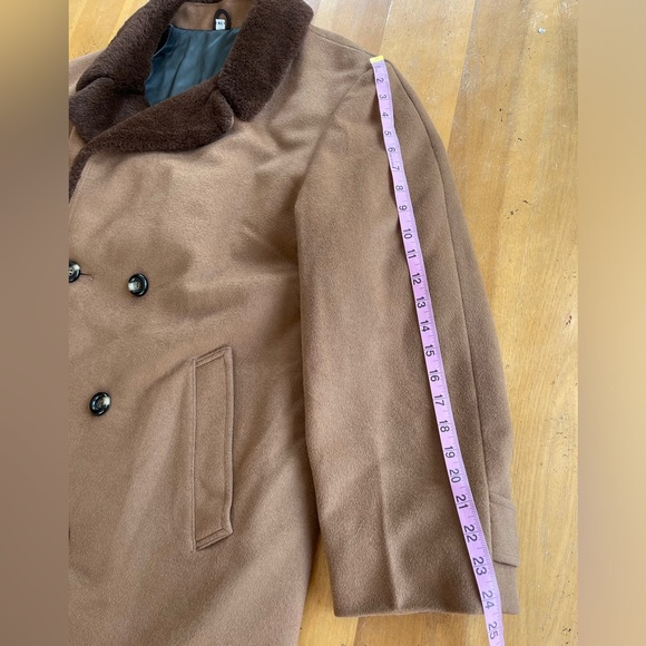 Vintage Caramel Tan Double Breasted Fur Collar Pea Coat Alpaca Fur Lined 2X - Picture 15 of 16